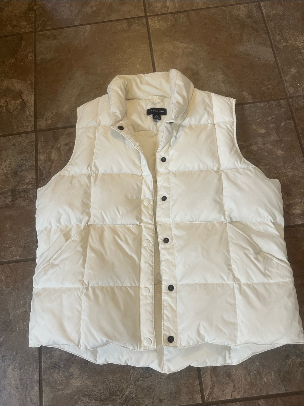 Lands' End White Quilted Puffer Vest